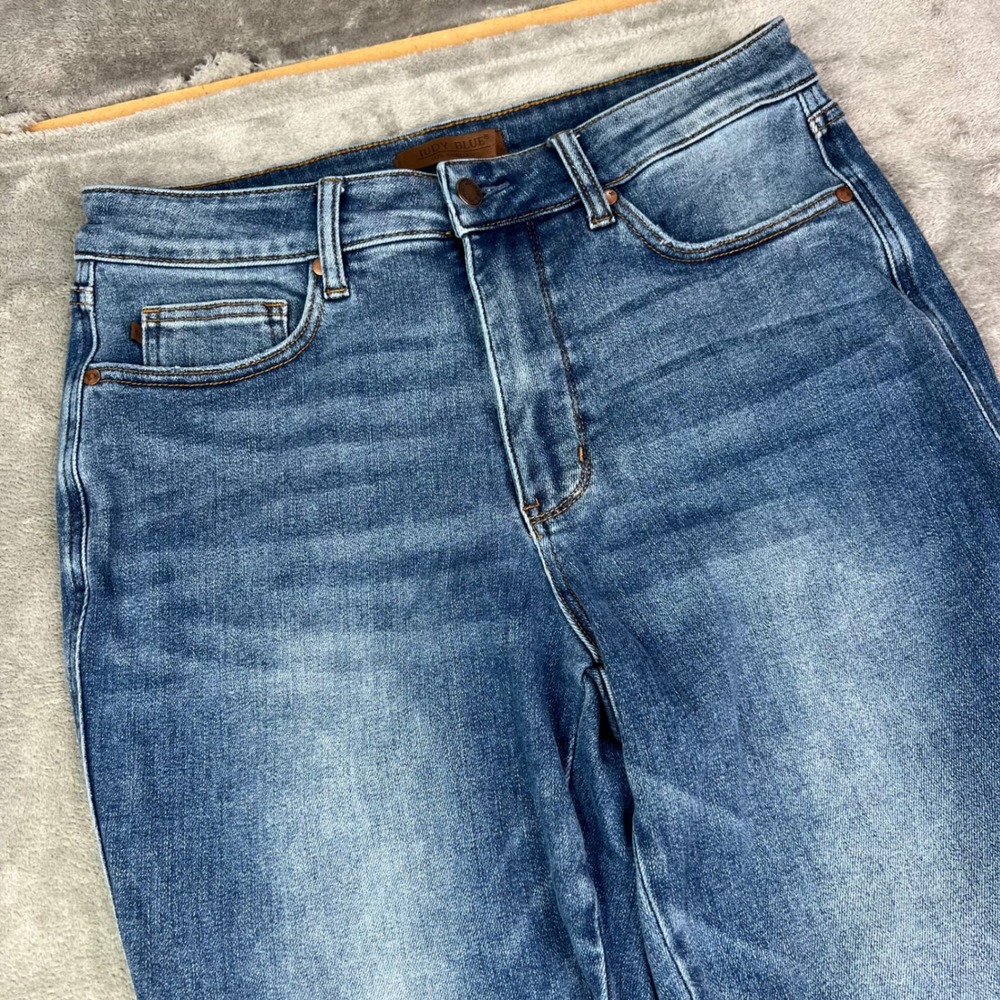 Judy Blue Flare Jeans Womens 14W Medium Wash Blue Stretch Embroidered Pockets - Picture 3 of 13